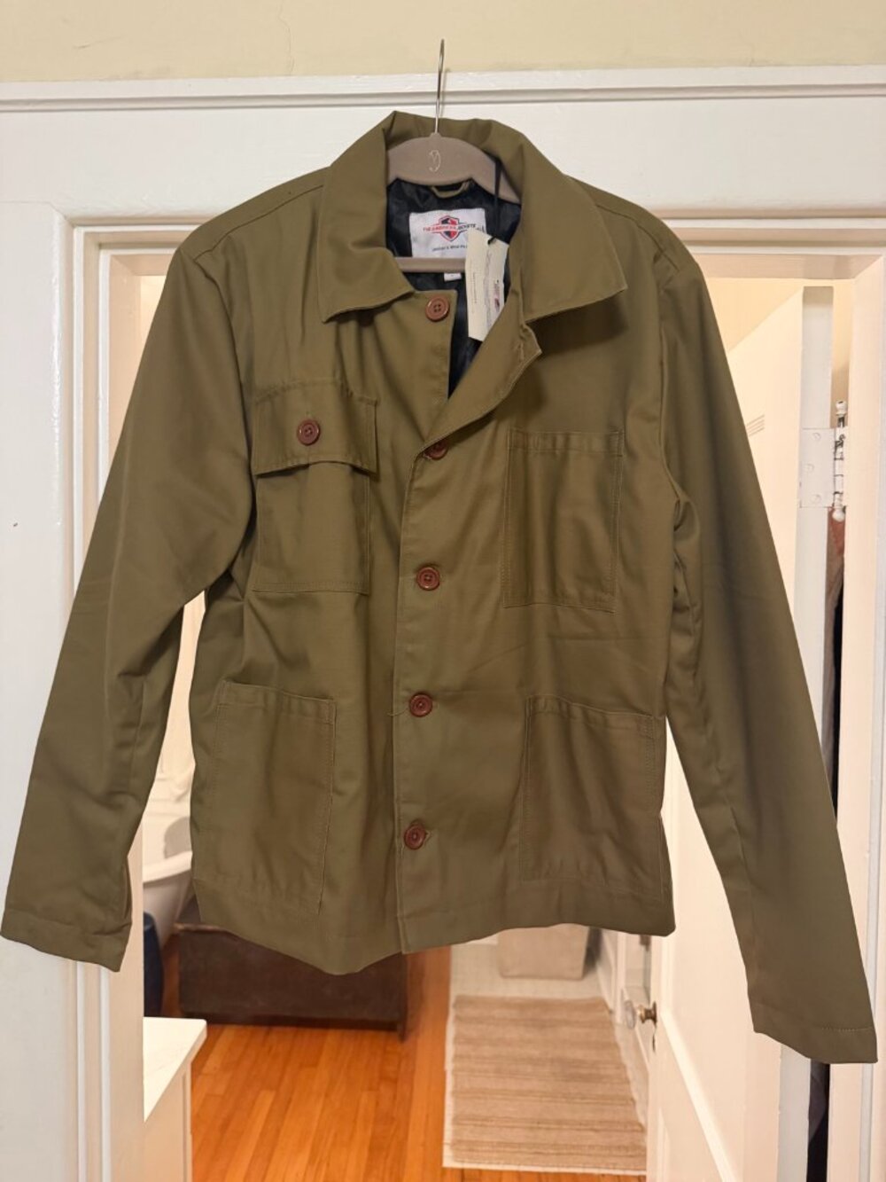 The American Jackets Men's Olive Chore Coat Utility Jacket Size L New With Tags